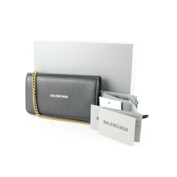 Balenciaga Black Leather Classic Logo Wallet on Chain Gold Chain 48ba624s - Picture 2 of 12